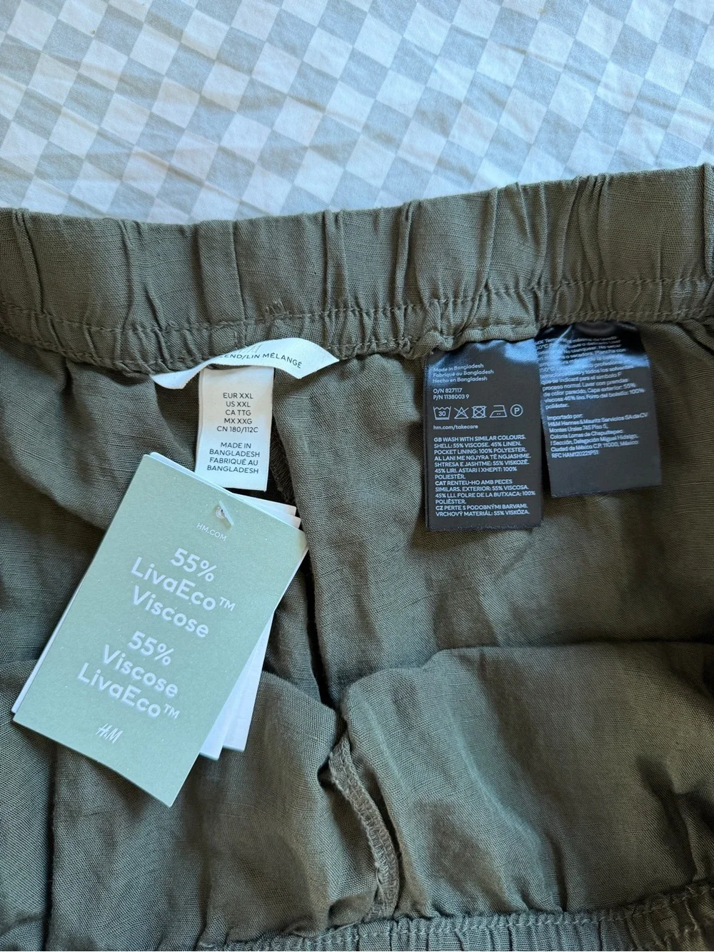 H&M Linen-Blend Wide Leg Pants Olive Green Light Beige XXL NWT NEW